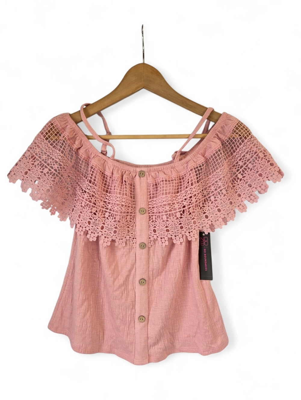 NOBO Pink Lace Trim Off-the-Shoulder Tank Size Medium